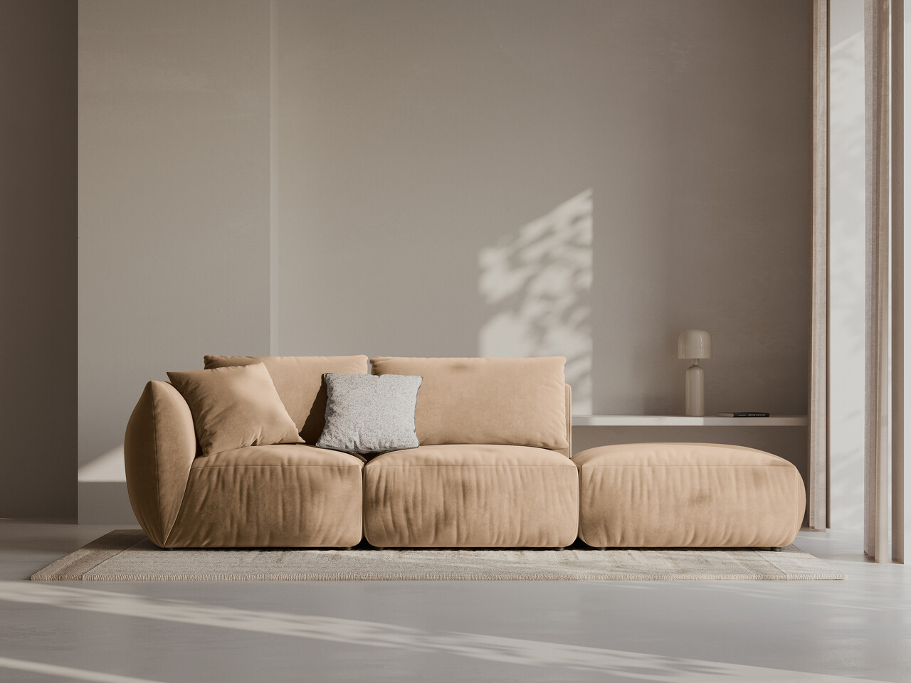 Canapea modulara 3 locuri cotiera dreapta, Chris-184, Micadoni Home, 315x100x80 cm, catifea, bej sand - imagine 6